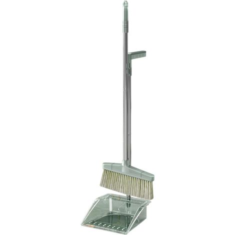 Ensemble Balai et Pelle à Poussière Acier Inoxydable Long Manche Brosse Large Plastique PP Vert Durable sans Résidu (1/5)