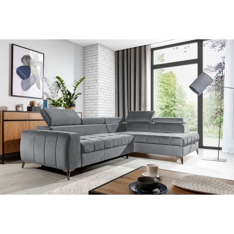 Ecksofa Schlafsofa Sofa AGNESA Stoff Salvador Grau Ottomane Rechts (1/5)