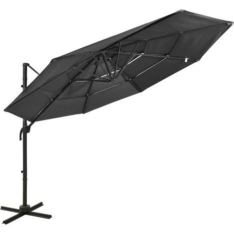 Parasol à 4 niveaux - Parasol déporté Parasol de Jardin avec mât en aluminium Anthracite 3x3 m BV333693 - BonneVie (1/5)