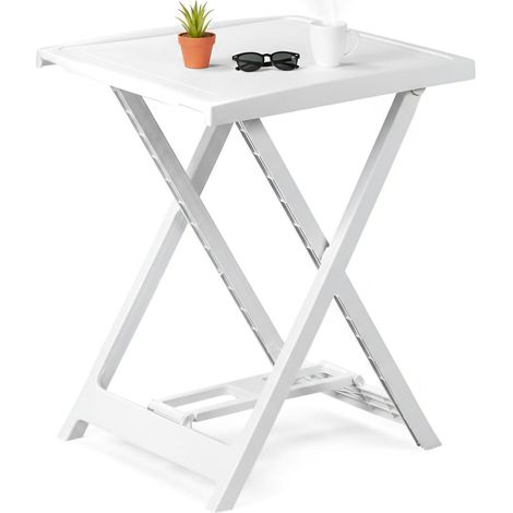 Dmora - Tavolo da esterno 0, Tavolo rettangolare pieghevole da campeggio, Tavolo da giardino multiuso, 100% Made in Italy, Cm 50x47h65, Bianco