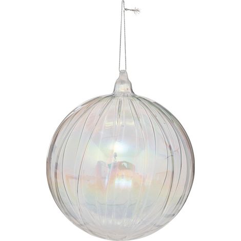 Déco Sapin de Noël Maxi Boule striée en Verre D 14 cm Transparent - Feeric Christmas
