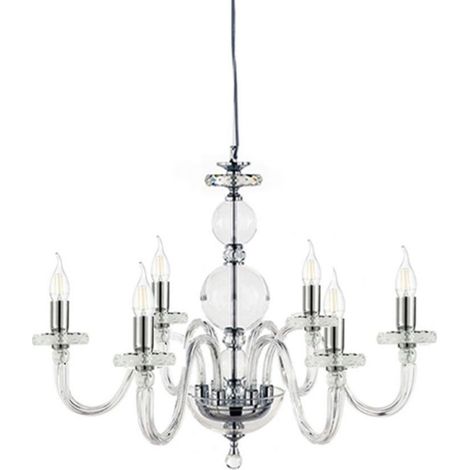Lampada a sospensione BACH senza paralume in vetro trasparente 8 LUCI D84 cm CROMO (1/2)