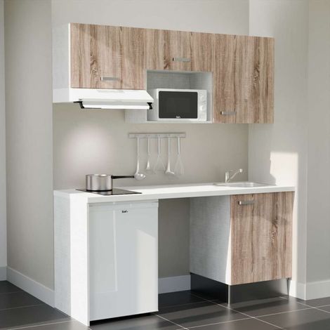 Kitchenette K55 Bois - Plan de travail Blanc - Crédence : Non - Electroménager : Blanc (1/5)