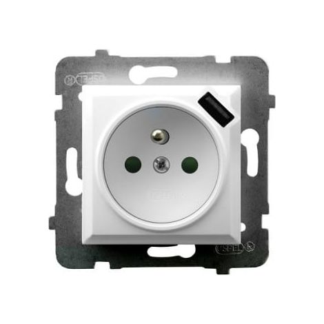 Aria bianca p/t presa singola con messa a terra 2P+Z con schermatura + caricatore USB senza cornice