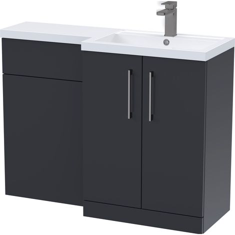 Balterley Right-Hand Bathroom Vanity and WC Unit Combination with Basin - 1100mm - Satin Dark Grey with Brushed Pewter Handles (1/5)