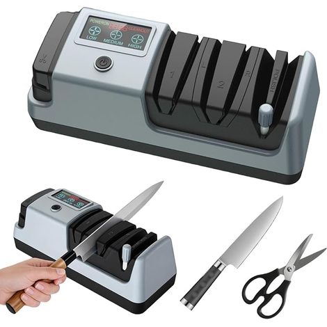 5 en 1 Aiguiseur couteaux electrique professionnel avec écran LCD, 3 vitesses et disques diamant, aiguiseur couteaux pour couteaux droits, dentelés, céramique et ciseaux, aiguiseur couteaux (1/5)