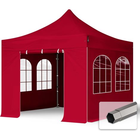 3x3 m Tente pliante - Acier, côtés avec fenêtres, rouge (1/5)