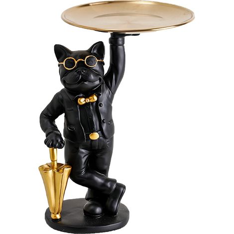 Plateau de rangement de bureau en forme de bouledogue, noir, plateau à clés en résine fait main pour porche de maison (1/4)
