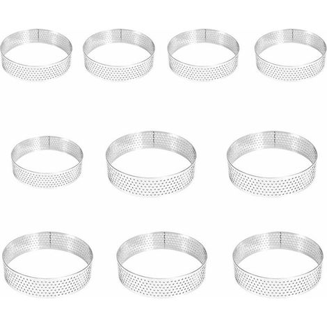 Lot de 10 Cercles à Tarte en Acier Inoxydable Alimentaire, 8 cm et 6 cm avec Trou pour Démoulage, Moules Ronds pour Petites Tartelettes aux Fruits (1/5)