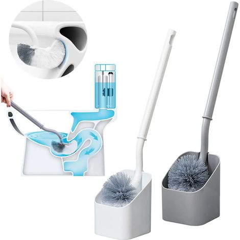 Lot de brosses de toilette courbées avec récipient long manche pour nettoyer les WC accessoire de salle de bain