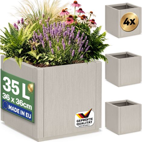 CASARIA® Fioriera Ethica 80x36x36cm 35L o 80L Vaso fioriere per piante resistente alle intemperie base drenante vasi in plastica riciclata resistente ai raggi UV   4x Kreideweiß 35 L (de)