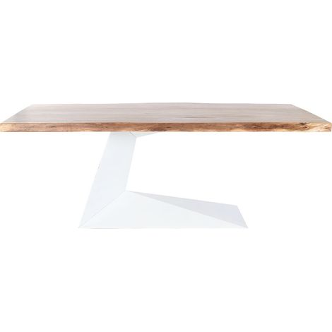 Table de salle à manger, table de repas en bois d'acacia coloris naturel et métal blanc - longueur 200 x profondeur 100 x hauteur 76 cm (1/5)