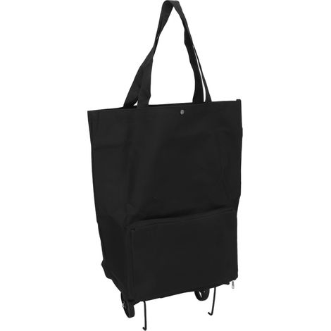 Chariot de courses pliable à roulettes, sac de rangement multifonctionnel en tissu, sac de courses portable noir