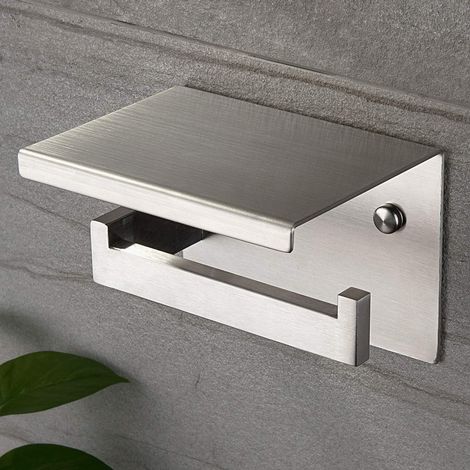 Porte Papier Toilettes avec Etagère, Support Papier Toilette SUS 304 Acier Inoxydable Auto-adhésif ou Installation Murale… (1/4)
