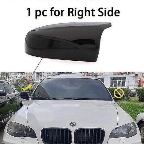 Außenspiegelkappen in Carbonfaser-Optik, glänzend schwarz, in Hupenform, passend für BMW X5 E70 und X6 E71 (2008–2013) – 1 Stück, rechts, schwarz (1/5)