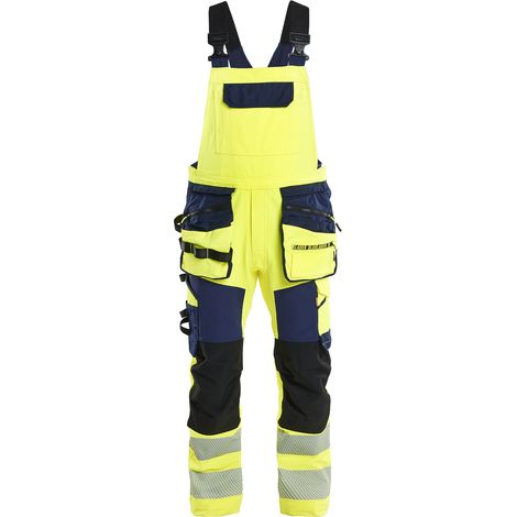 Mono de trabajo con tirantes elásticos 4D de alta visibilidad 2626 - Amarillo/Marino 42
