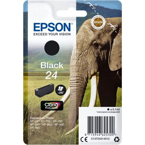 Epson Elephant Singlepack Black 24 Claria Photo HD Ink (1/5)