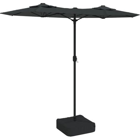 Ombrellone da giardino a doppia testa con illuminazione LED 316 x 145 cm atmosfera accogliente design moderno in poliestere antracite 020047394