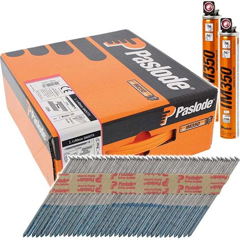 Paslode IM350+ Nails & Fuel Cells Trade Pack Plain Shank Hot Dipped Galvanised - 3.1 x 90/2CFC (1/2)