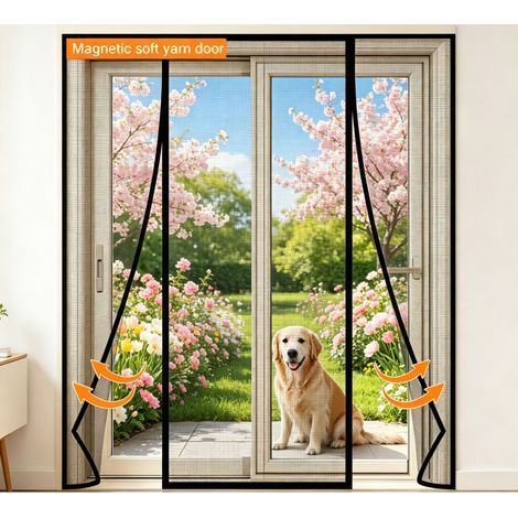 Mosquitera magnética con puerta, 183 x 213 cm, con mecanismo de cierre magnético automático para mantener el aire interior fresco, color negro. (1/4)