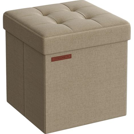 SONGMICS Pouf Contenitore da 38 cm, Cassapanca Pieghevole, Panca Contenitore, Poggiapiedi, per Camera da Letto Ingresso Soggiorno, Marrone Cammello LSF027K01 (1/5)