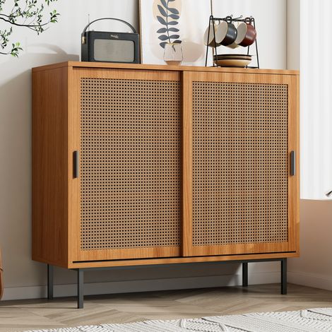 MEUBLIV Aparador alto 60 x 40 x 110,5 cm negro – 2 puertas, 1 cajón, diseño ratán (1/5)