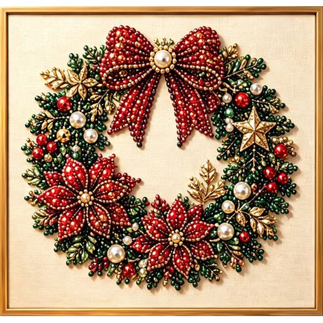 DOWMOO Série Peinture Diamant Acrylique Perle - Couronne de Noël avec Père Noël et Renne - Cadeau Décoratif