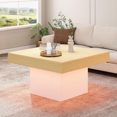 Mesa de centro cuadrada con forma de hongo y elegante iluminación LED. Capacidad de carga: 30 kg. Ideal para salón, oficina y dormitorio. (1/5)