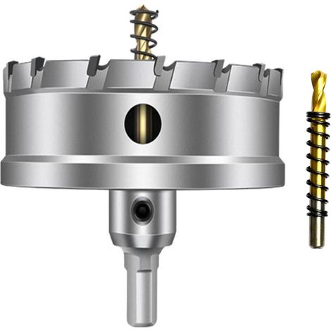 Scie à Cloche 100mm en carbure de tungstène, TCT Foret de scie trépan avec 2 forets pilote plaqués titane pour acier inoxydable, feuille, métal (1/5)