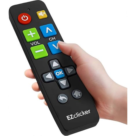 Télécommande universelle à gros boutons (noire), simple et facile à utiliser, idéale pour les seniors, compatible avec les principales marques de téléviseurs (piles AAA 2x non incluses). (1/4)