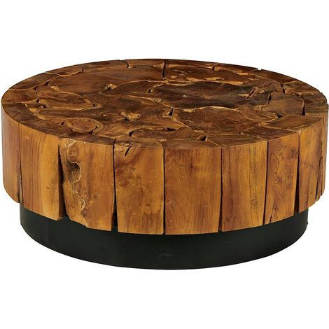 Table de salon ronde teck recyclé D80 cm ARIZONA