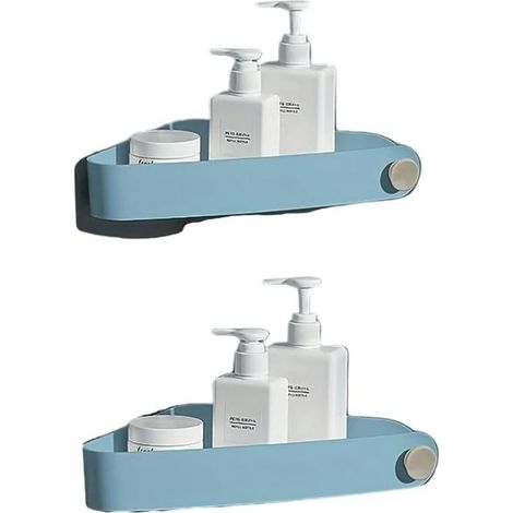 2pcs Étagère de douche sans perçage d'angle,porte-shampoing en plastique antirouille pour douche pour salle de bain, bleu clair (1/5)