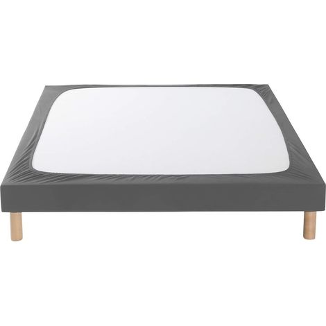 Cache-sommier Coton Jersey Anthracite 150x200cm Grise (1/4)