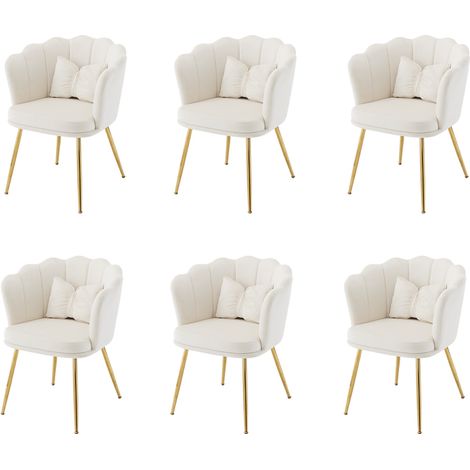 Lot de 6 chaises, chaises coquillage, pieds en métal, coussins papillon,fauteuil de salon, Convient pour la salle à manger de la chambre, velours, Beige (1/5)