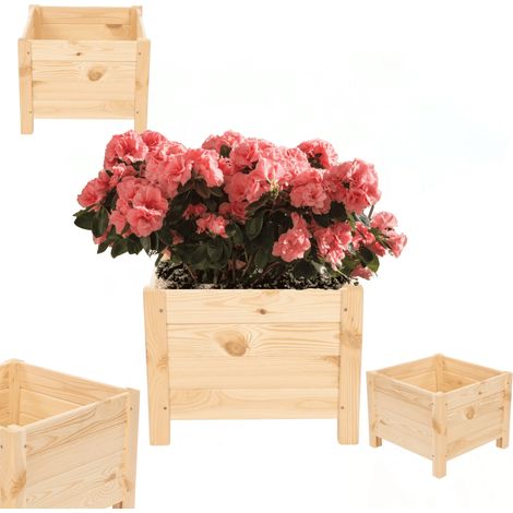MODO24 Jardinière sur pieds bois pin, bac à fleurs jardin/balcon/terrasse, pour fleurs & herbes, 31x40x40 cm, naturel (brut)