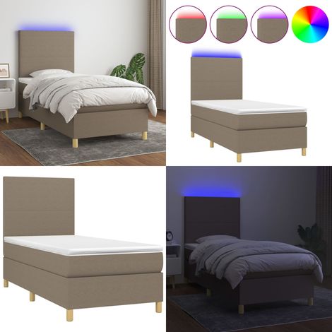 Sommier à lattes de lit et matelas et LED Taupe 100x200cm Tissu - Sommier Tapissier - Lit Avec Led - Matelas À Ressorts Ensachés - Tête De Lit Ajustable - Éclairage LED - Home & Living (1/5)
