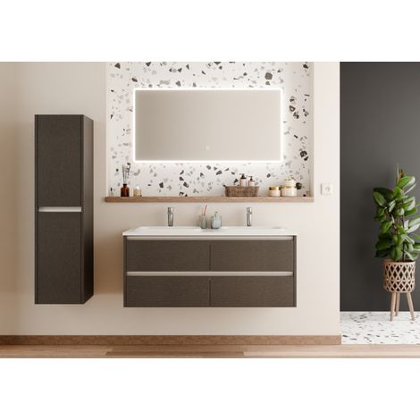 Meuble vasque JUPITER 3.0 Tissé Gris 120 cm - Plan Dune - Miroir Reflet (1/5)