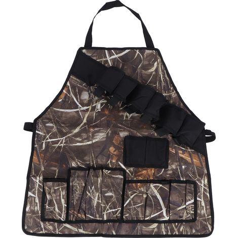 Tablier de barbecue camouflage imperméable en tissu Oxford 600D, poches multiples, couleur roseau pour pique-nique