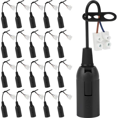 20 Douilles E14 avec Câble, Douille Chantier & Douille de Remplacement E14, Compatible LED, Halogène et Ampoules à Incandescence, Idéal pour Rénovation, Chantier, Salon, Cuisine, Chambre, Noir (1/5)