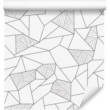 Papel pintado blanco con estampado geométrico para salón y dormitorio, 50x1000 cm. (1/5)