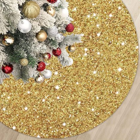 Jupe de sapin dorée 90 cm, tapis de sapin personnalisé, jupe de sapin ronde rétro, décoration de Noël festive pour l'intérieur (1/5)