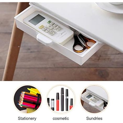 Organisateur de tiroir sous bureau, plateau en ABS, boîte de rangement adhésive pour trousse de maquillage, idéal pour la maison, l'école et les cours. (1/3)