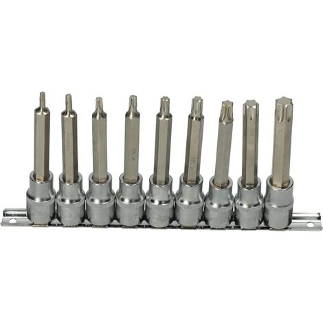 Rail de 9 douilles tournevis torx 1/2'' 110 mm T20 - T60