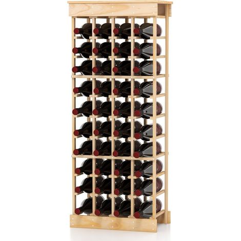 COSTWAY 40 Bottles Storage Wine Rack Freestanding Pine Wood Display Shelf Wine Holder (1/5)