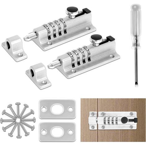 Loquet de Verrouillage à Combinaison 2 Pièces. Verrou de Porte Combinaison à 4 Chiffres. 120mm Verrou de Porte à Code pour Hangar/Jardin/Garage/Coffre. Argent (1/5)