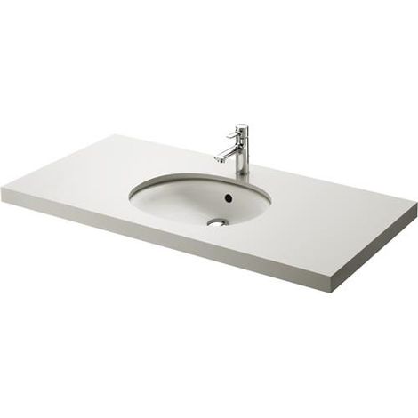 Lavabo rond à encastrer sous plan, sans trou de robinetterie, avec trop-plein, blanc
