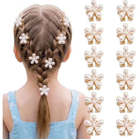 Pince cheveux Mini Fleurs Perles 2.1x2.1cm Lot de 12 Pièces Perles imitation, klip cheveux pratique, accessoire coiffure, femme fille, quotidien, sortie, coiffure décontractée (1/5)