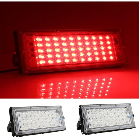 Projecteur d'extérieur 50 W 4800 lm LED rouge étanche IP66 pour cour, jardin, garage, pelouse (1/5)