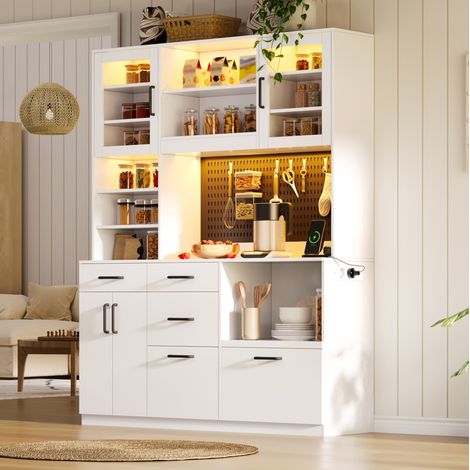 Mobile cucina con presa e LED MDF bianco OKMYHOME (1/5)