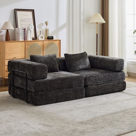 Canapé convertible 2 places en chenille, modulable et pliable (1/5)